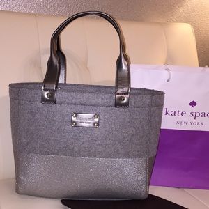 Kate Spade♠️ lovely Tote sliver grey wool/leather